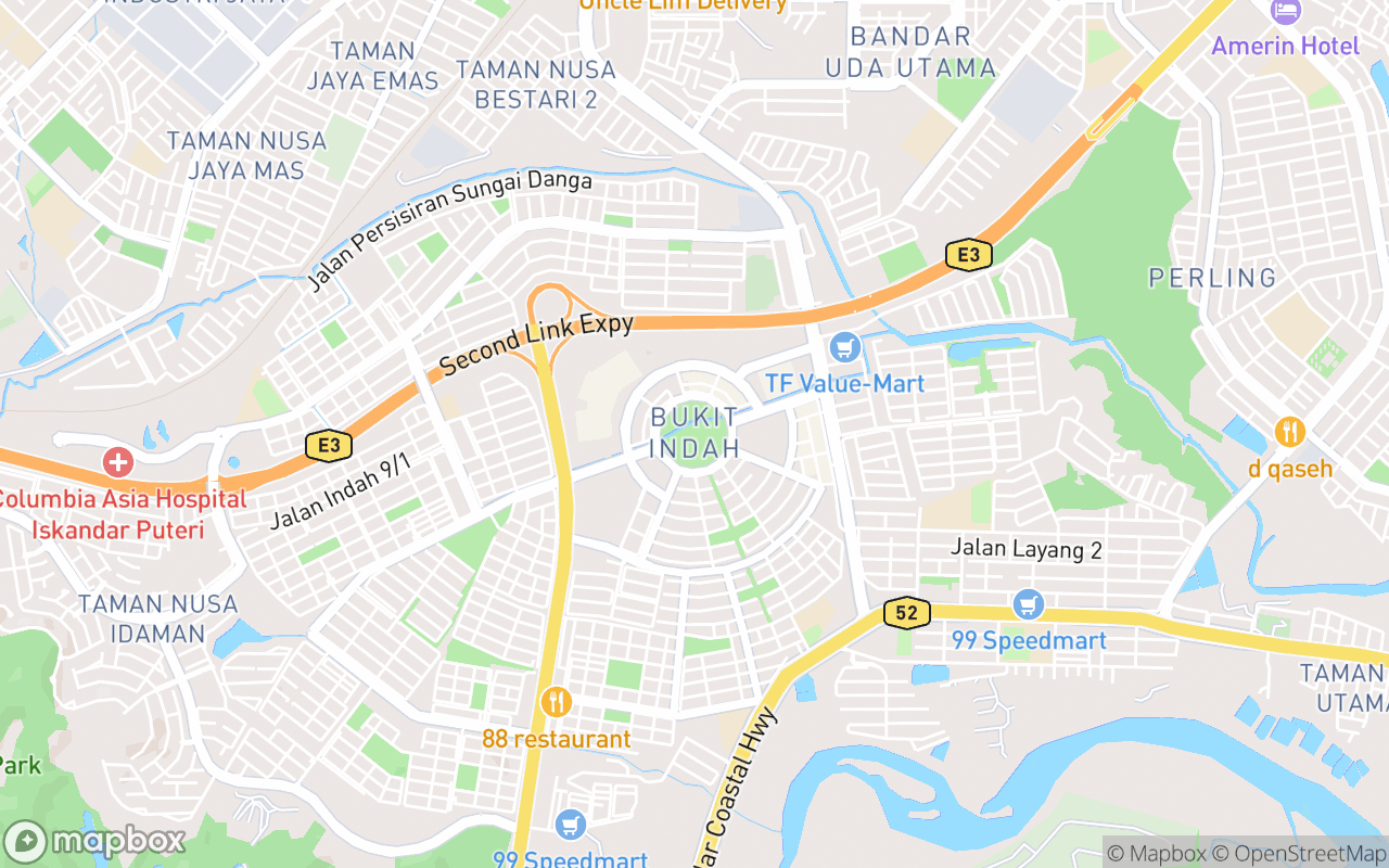 Map showing the location of Bukit Indah Recreation Park