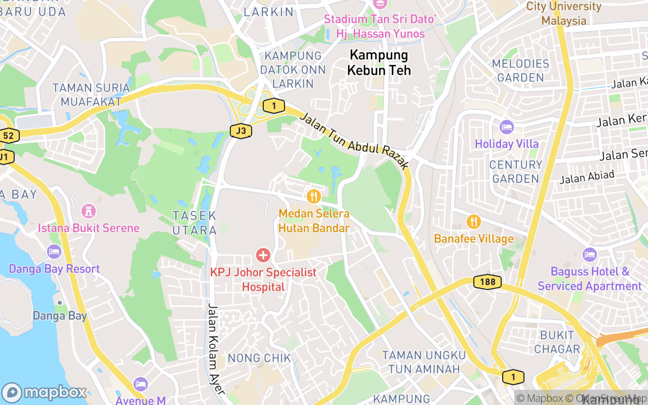 Map showing the location of Hutan Bandar Majlis Perbandaran Johor Bahru