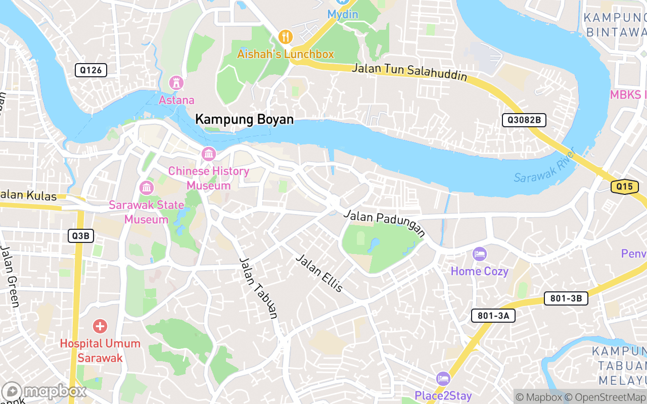 Map showing the location of Kuching Chinatown Gate