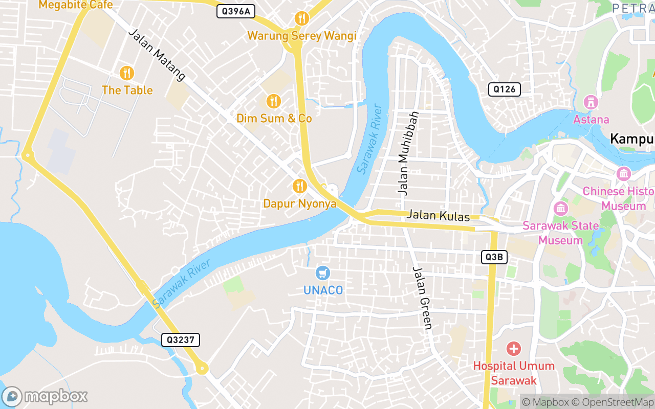 Map showing the location of Satok Suspension Bridge
