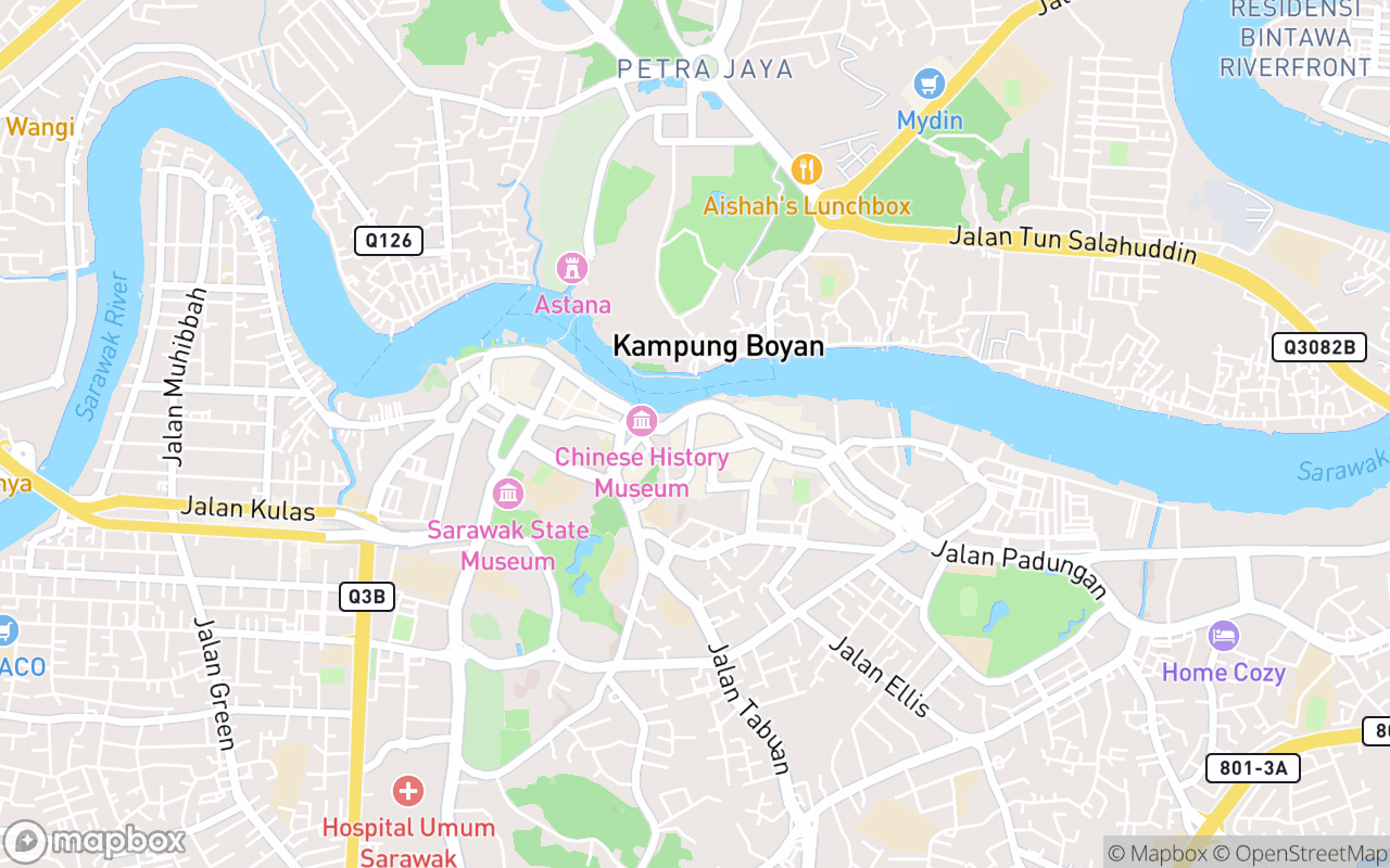 Map showing the location of Upside Down House Kuching