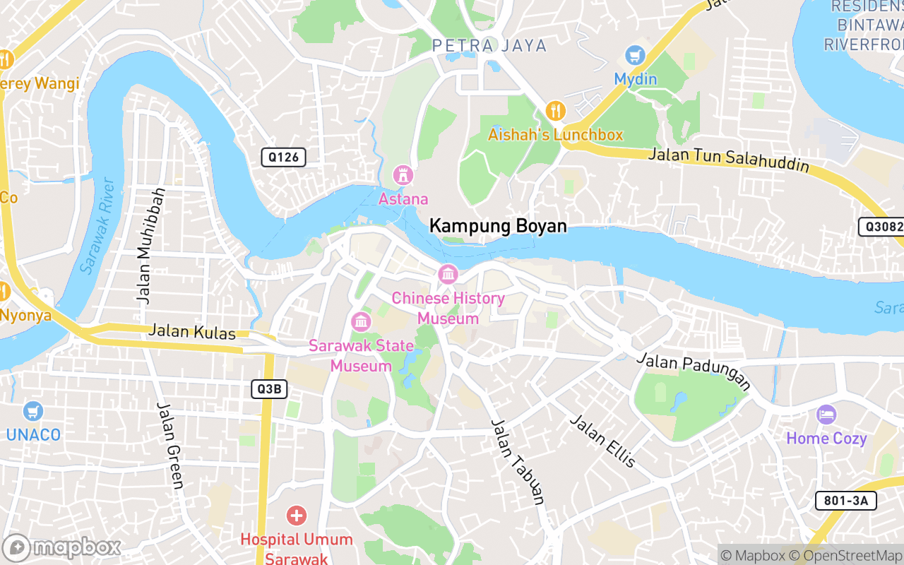 Map showing the location of Tua Pek Kong Temple