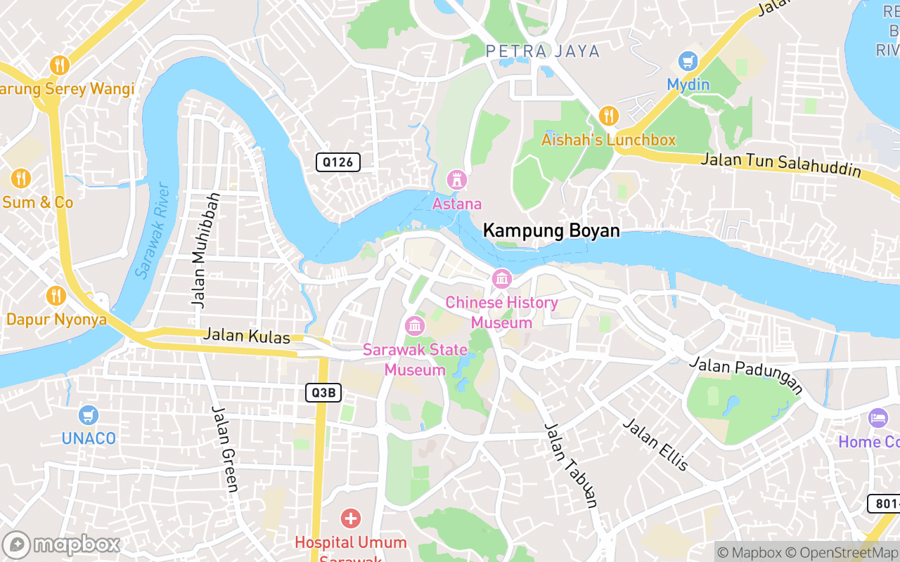 Map showing the location of I heart Kuching Street Art