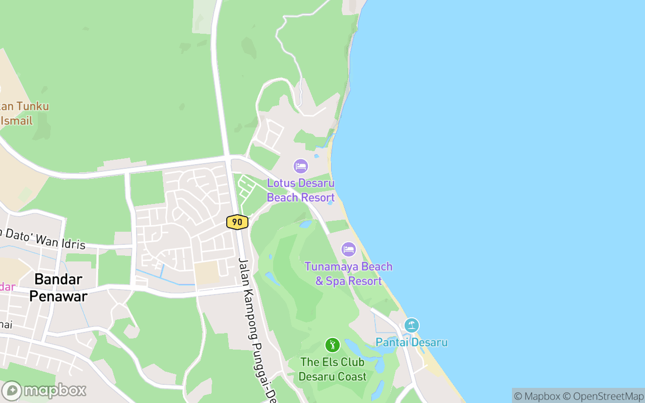 Map showing the location of Sand and Sandals Desaru Beach Resort and Spa