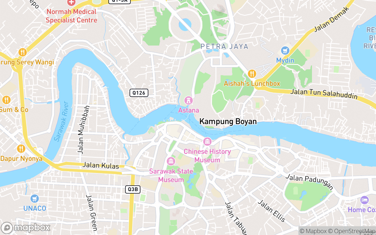 Map showing the location of Darul Hana Bridge