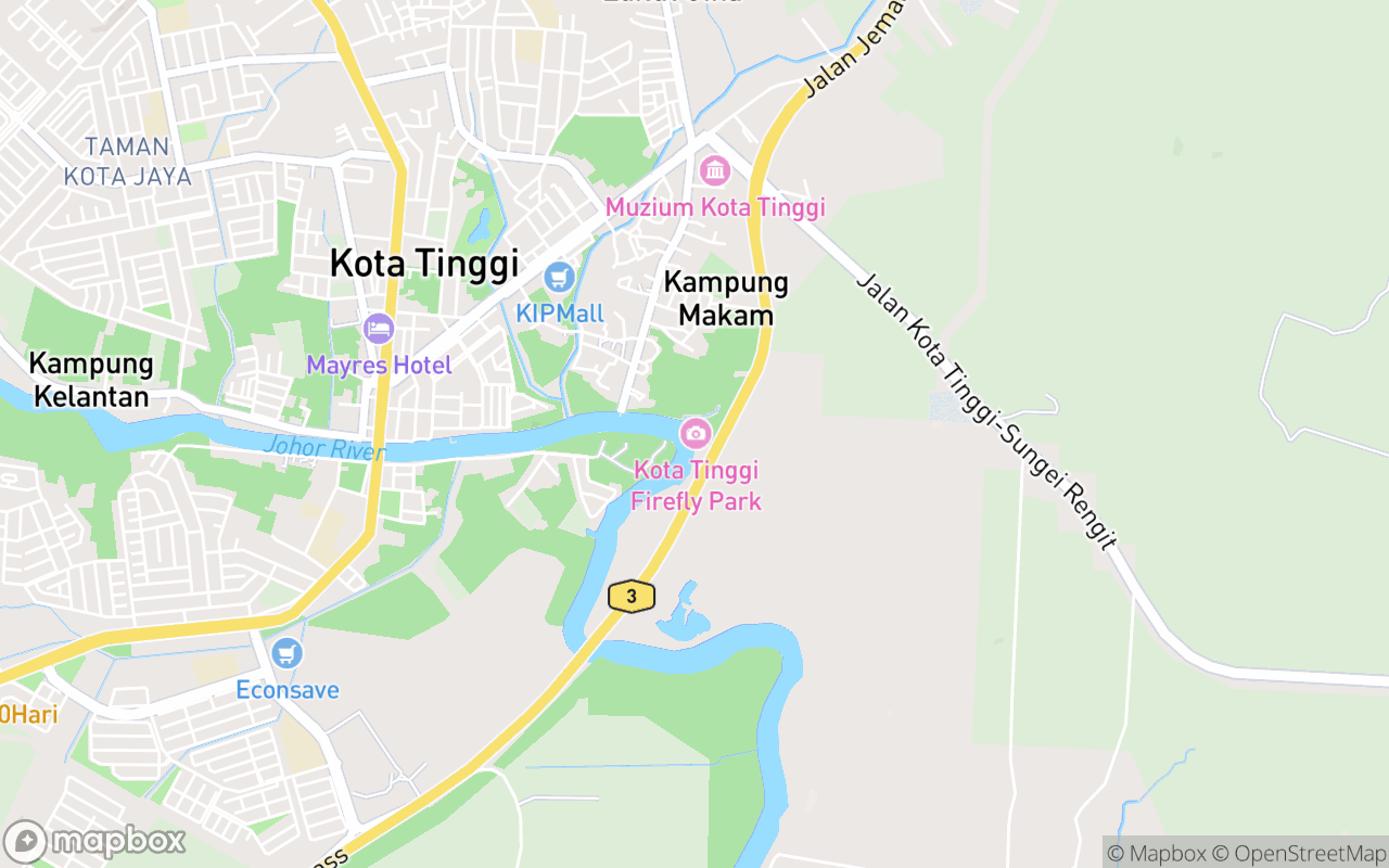 Map showing the location of Kota Tinggi Firefly Park