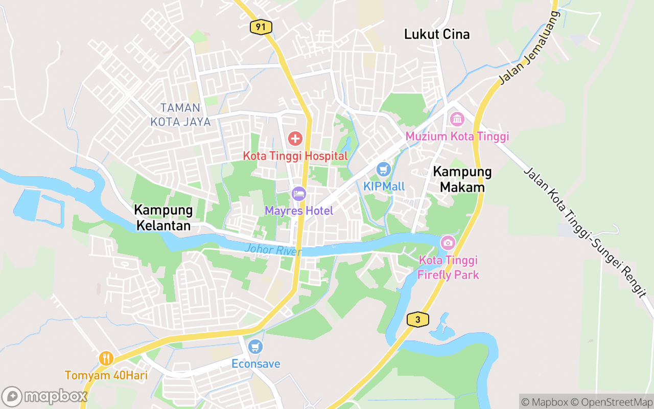 Map showing the location of Kota Tinggi Clock Tower