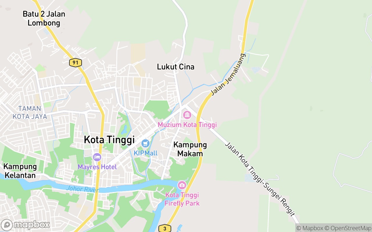 Map showing the location of Kota Tinggi Museum