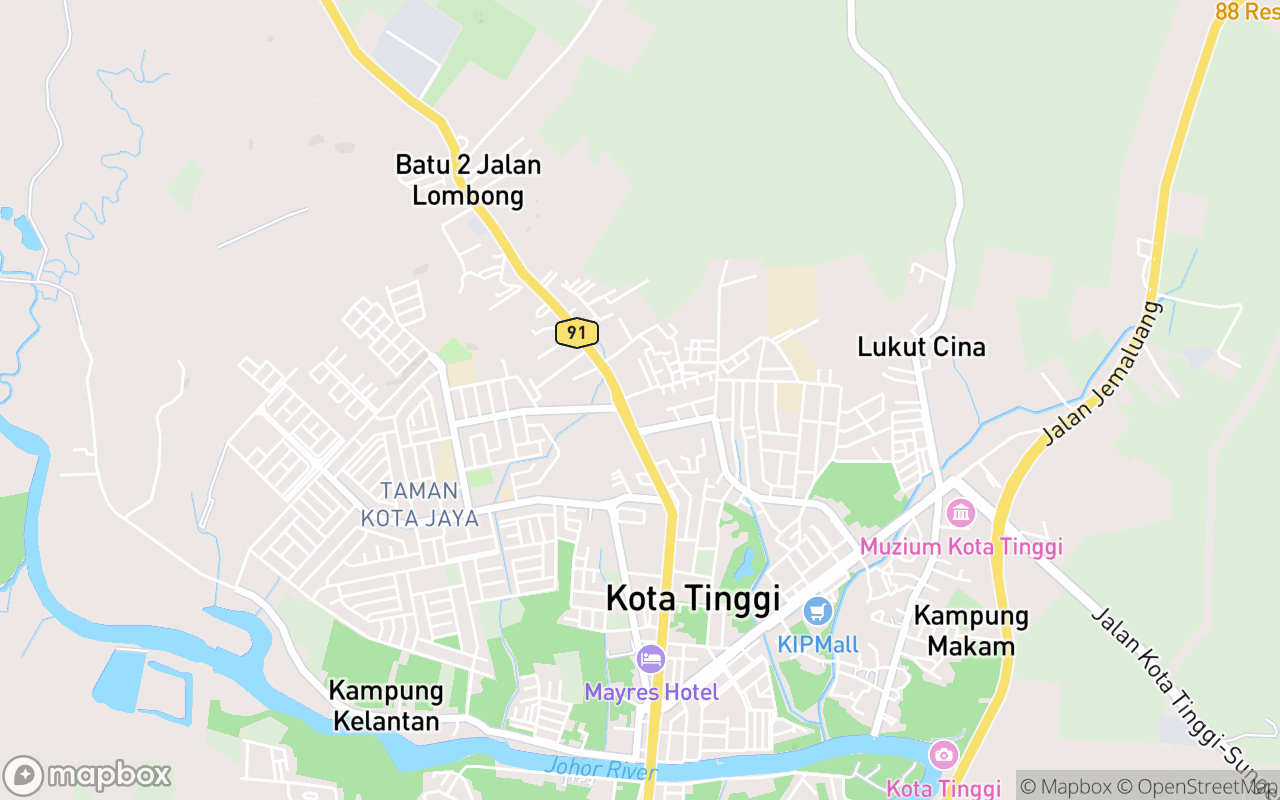 Map showing the location of Kota Tinggi City Mosque