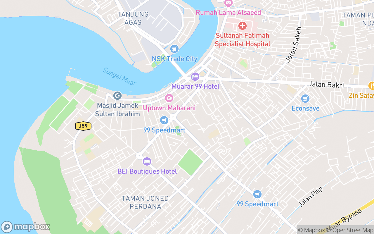 Map showing the location of Muar Tao Boo Keng Temple
