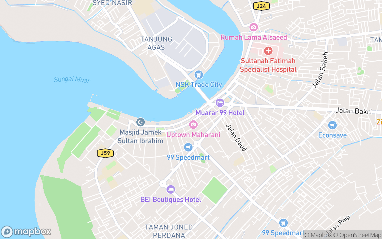 Map showing the location of Muar Street Art