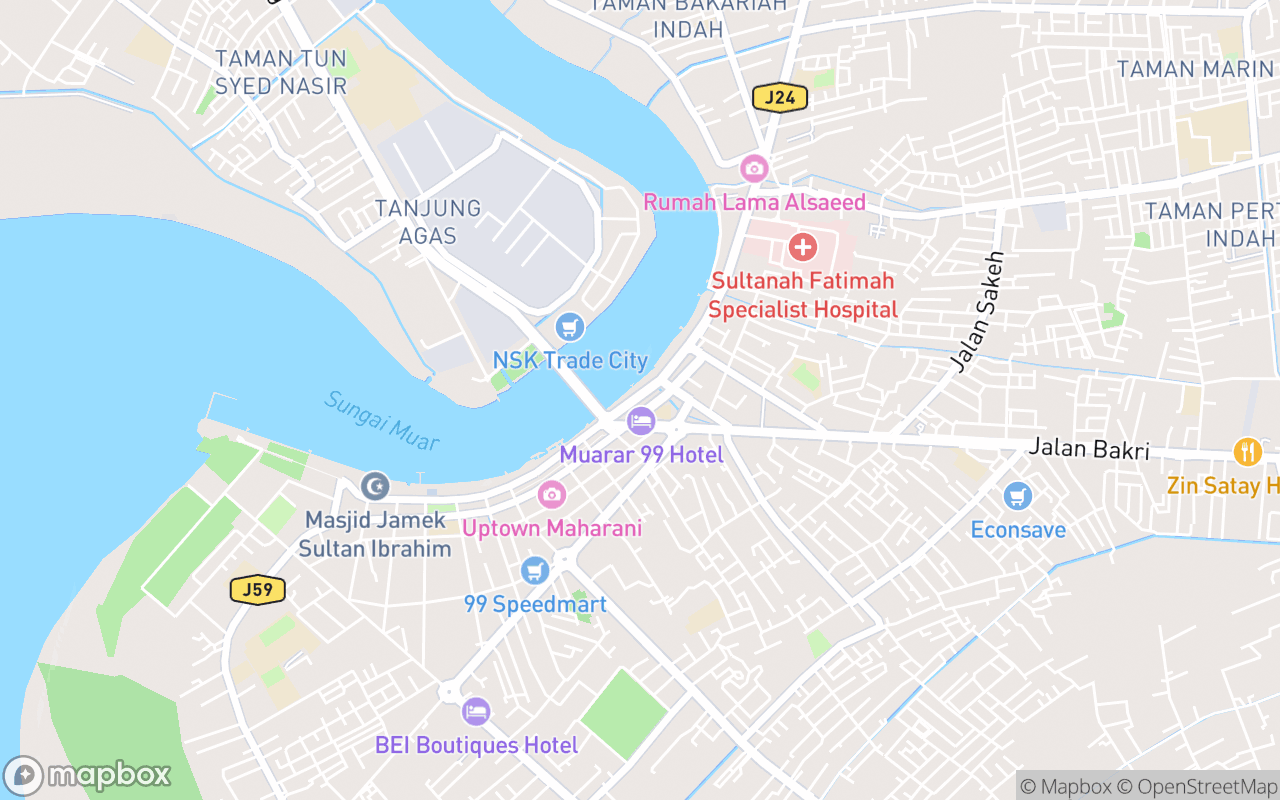 Map showing the location of Muar Nan Hai Fei Lai Temple