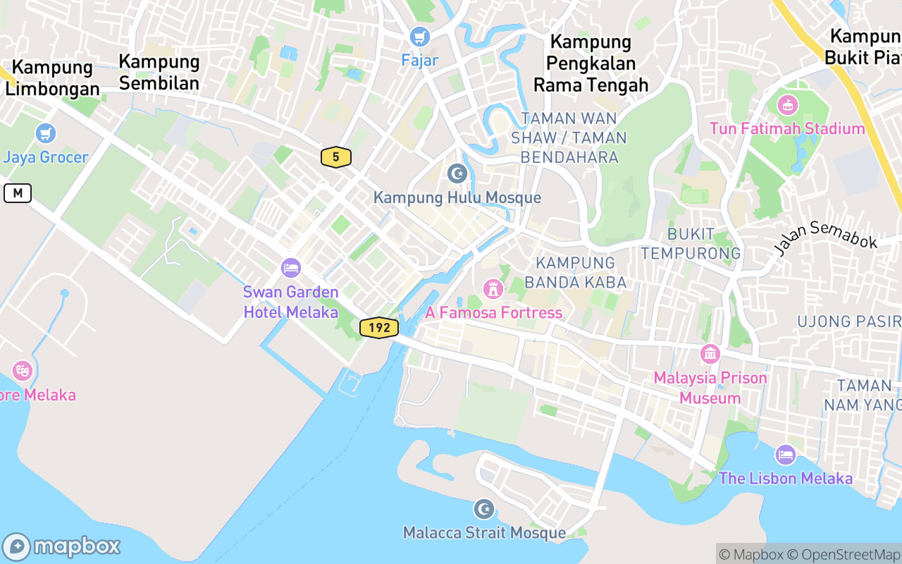 Map showing the location of Melaka River Cruise Jeti Quayside