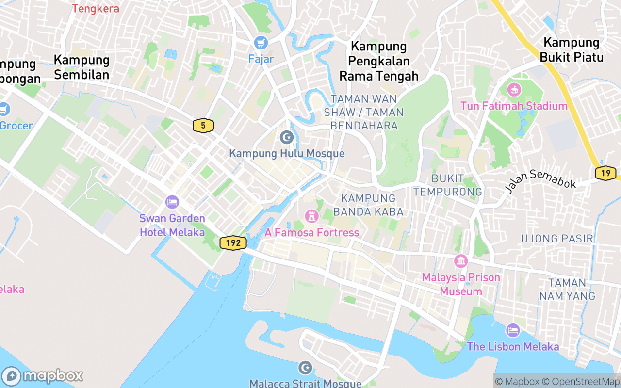 Map showing the location of Christ Church Melaka