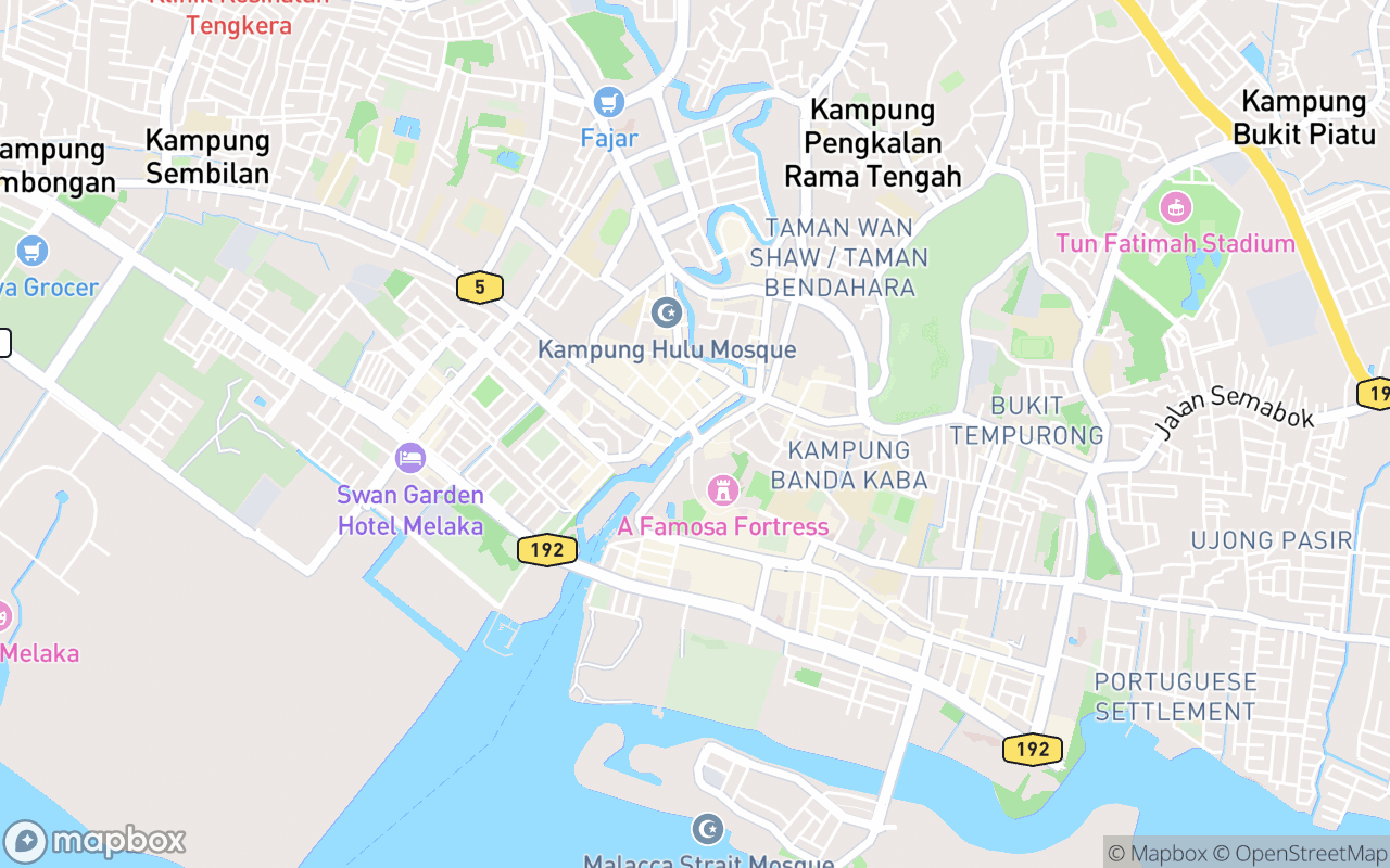 Map showing the location of Tan Kim Seng Bridge