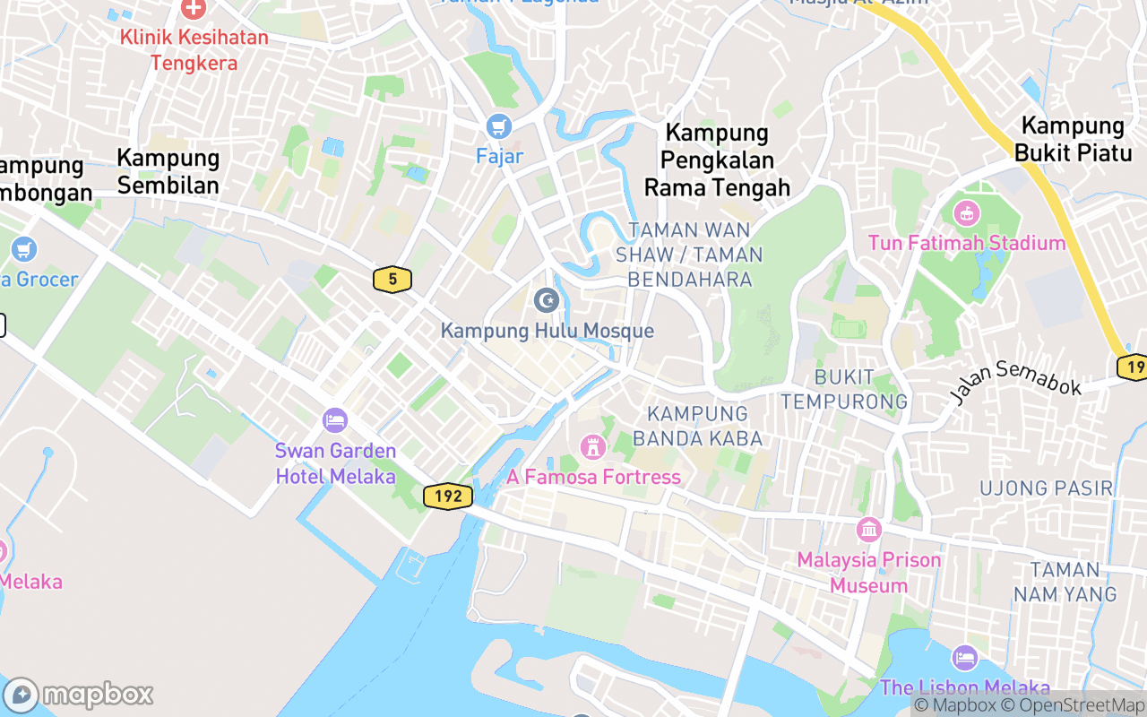 Map showing the location of Hang Jebat Mausoleum