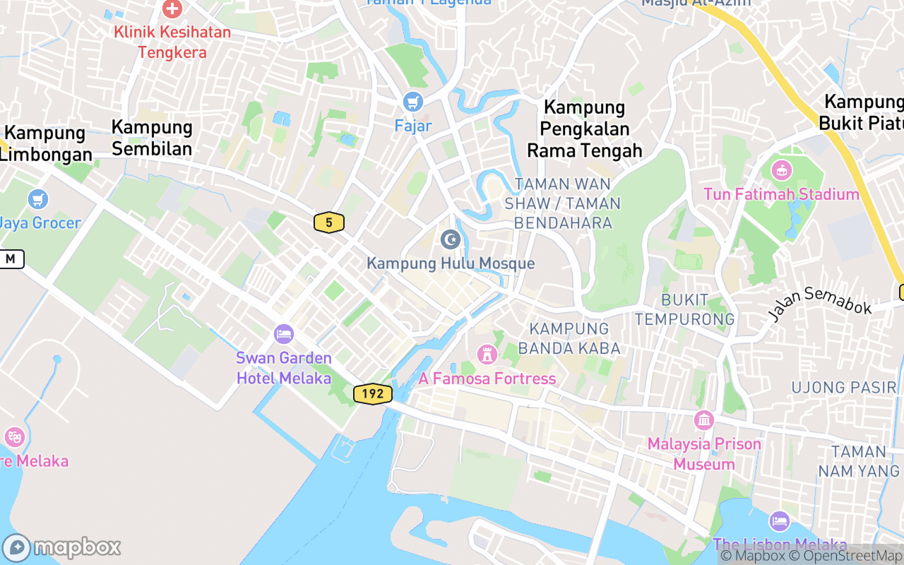 Map showing the location of Kampung Kling Mosque