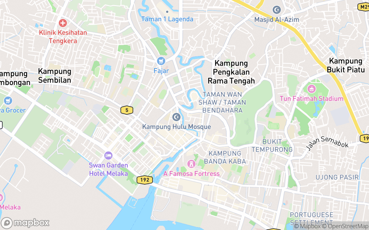 Map showing the location of Malacca Water Fountain Air Pancut Muzik