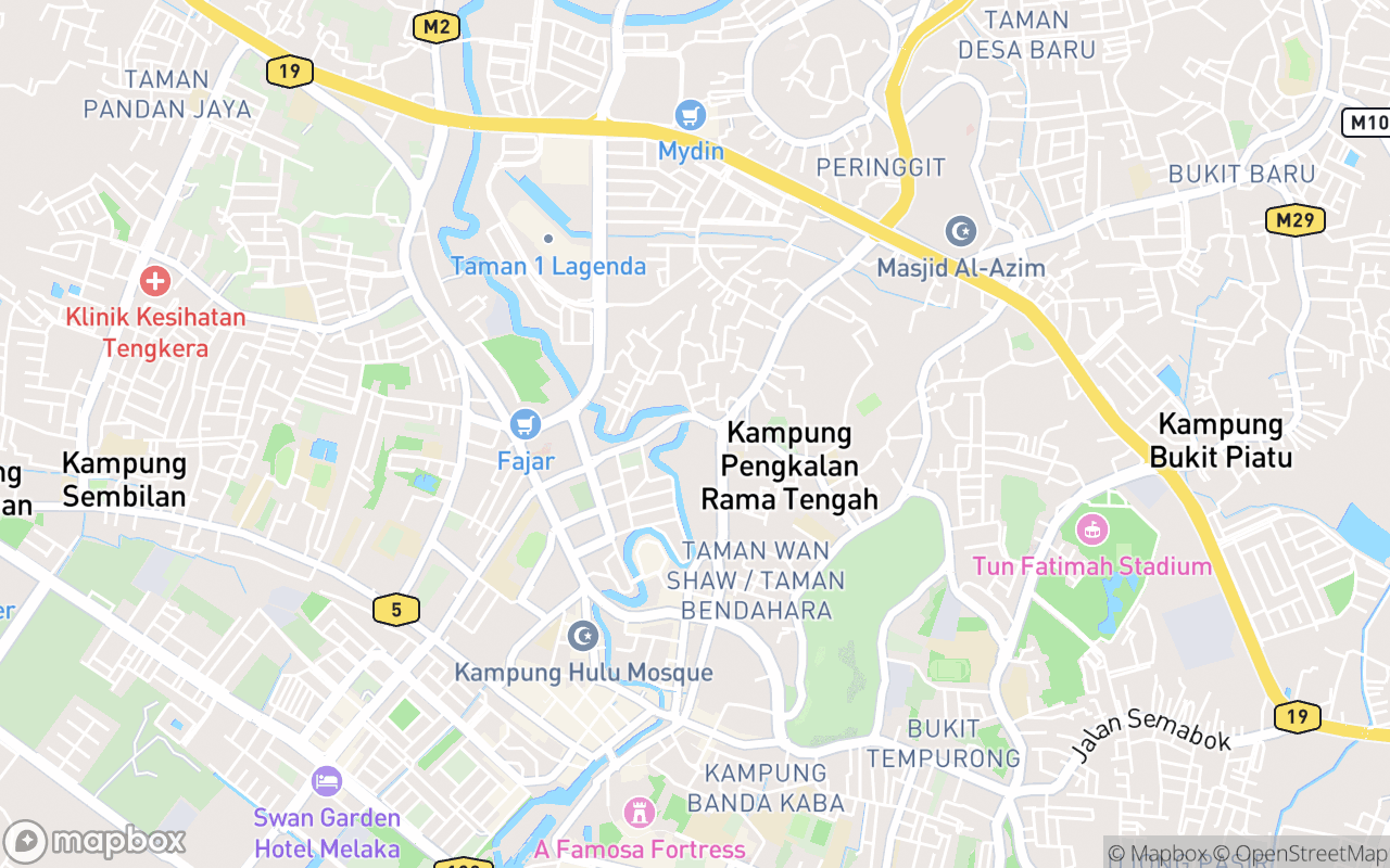 Map showing the location of Melaka River Cruise Jeti Taman Rempah