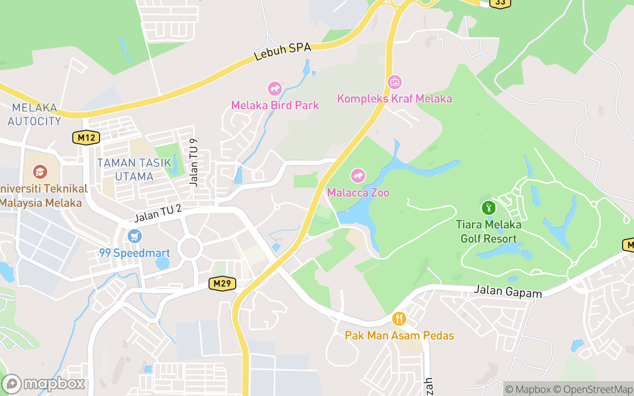 Map showing the location of Zoo Melaka Tunnel
