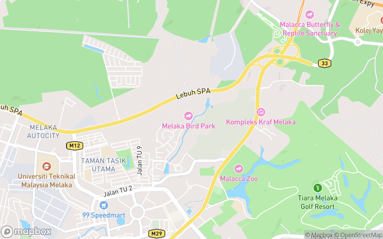 Map showing the location of Melaka Bird Park