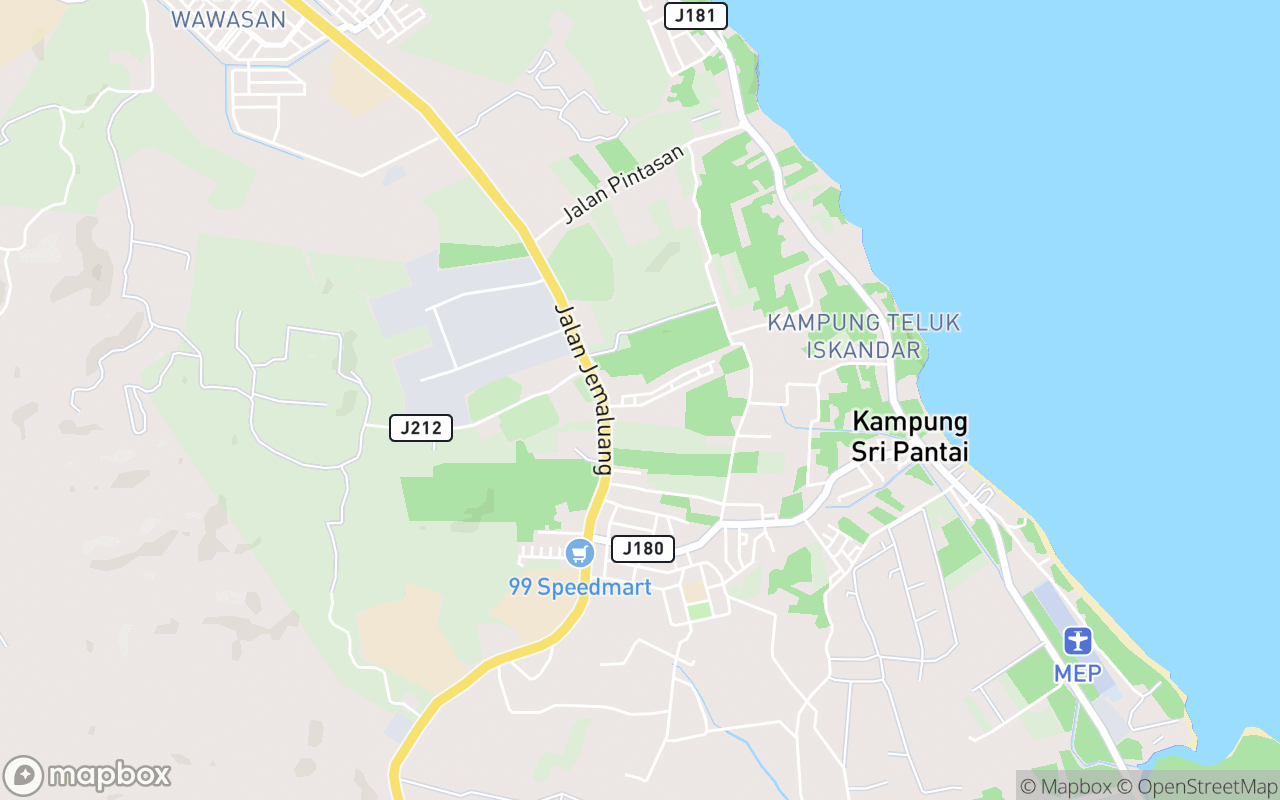 Map showing the location of Masjid Batu 3 Mersing