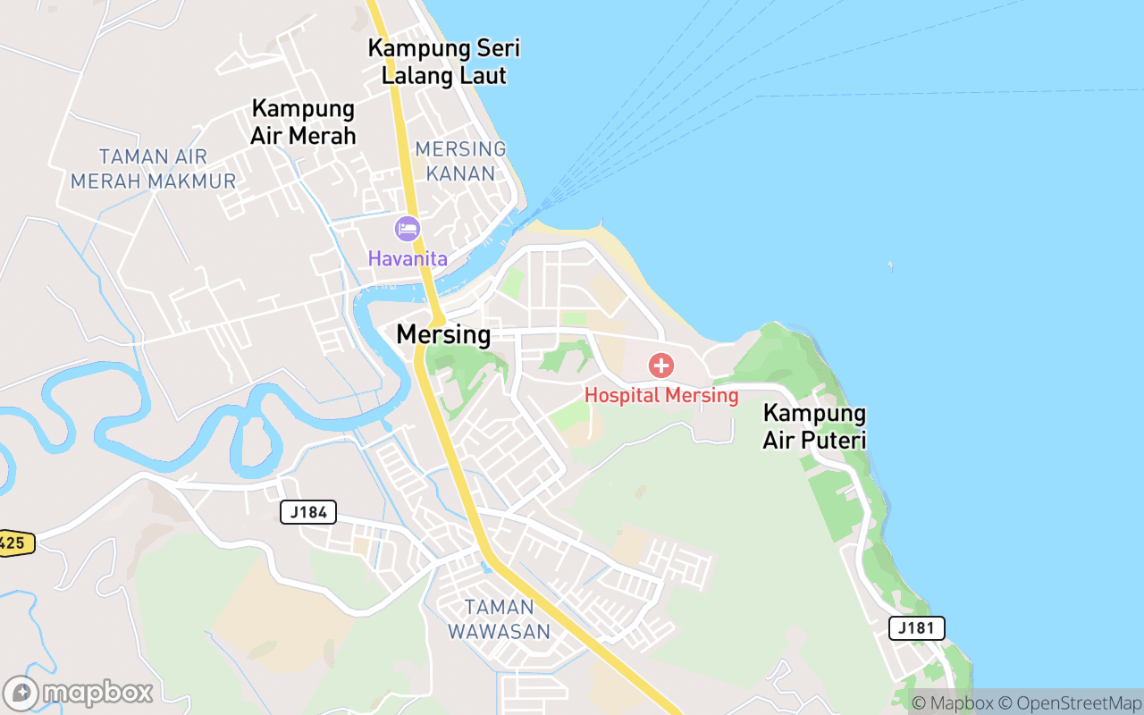 Map showing the location of Masjid Bandar Mersing