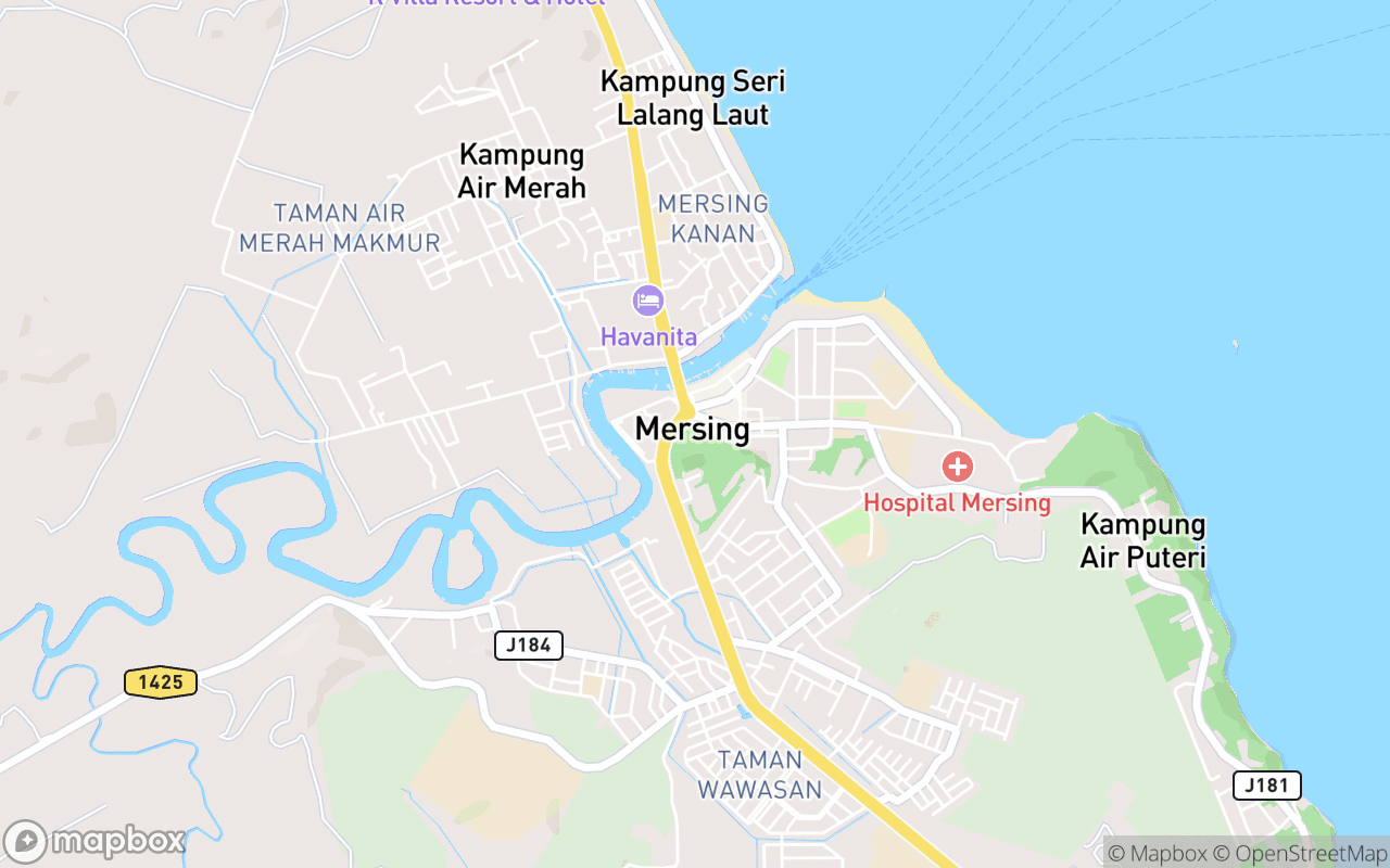 Map showing the location of Hutan Simpan Mersing Johor