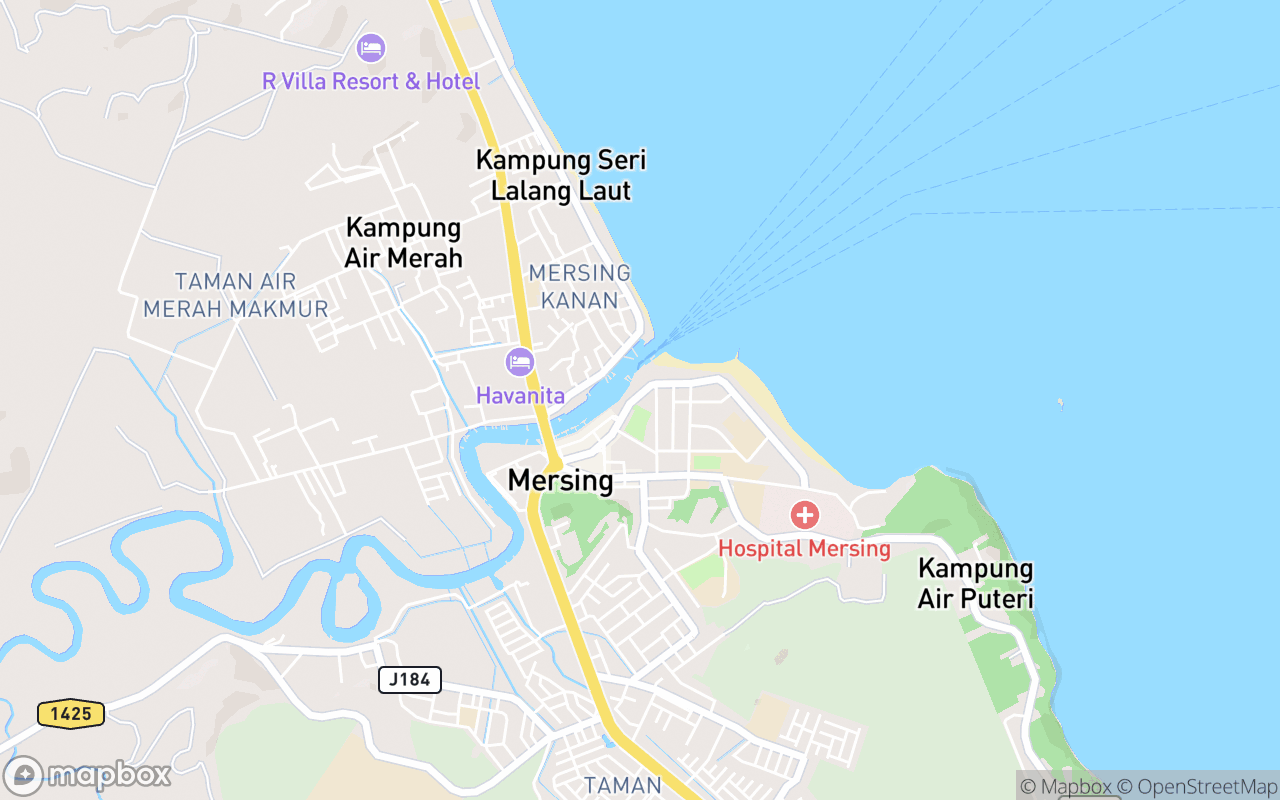 Map showing the location of Mersing Harbour Centre