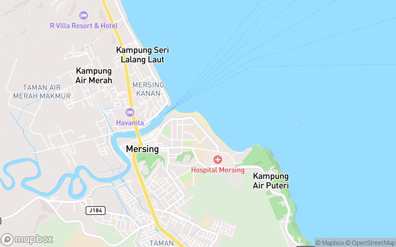 Map showing the location of Pantai Bandar Mersing