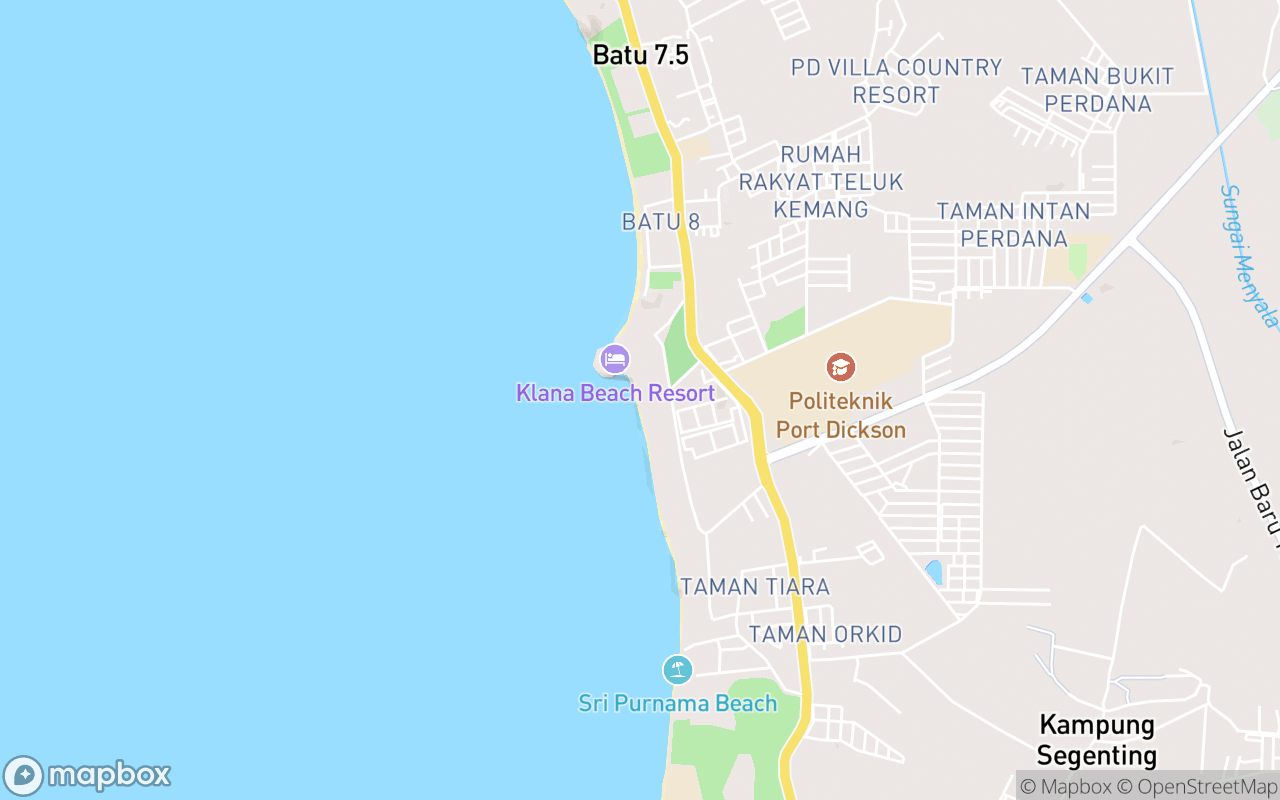 Map showing the location of Pantai Purnama