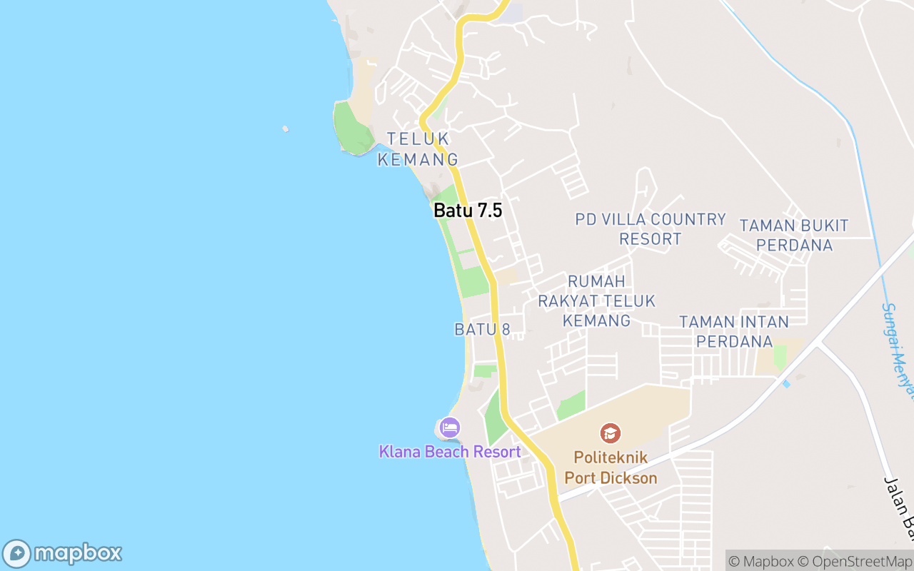 Map showing the location of Pantai Teluk Kemang