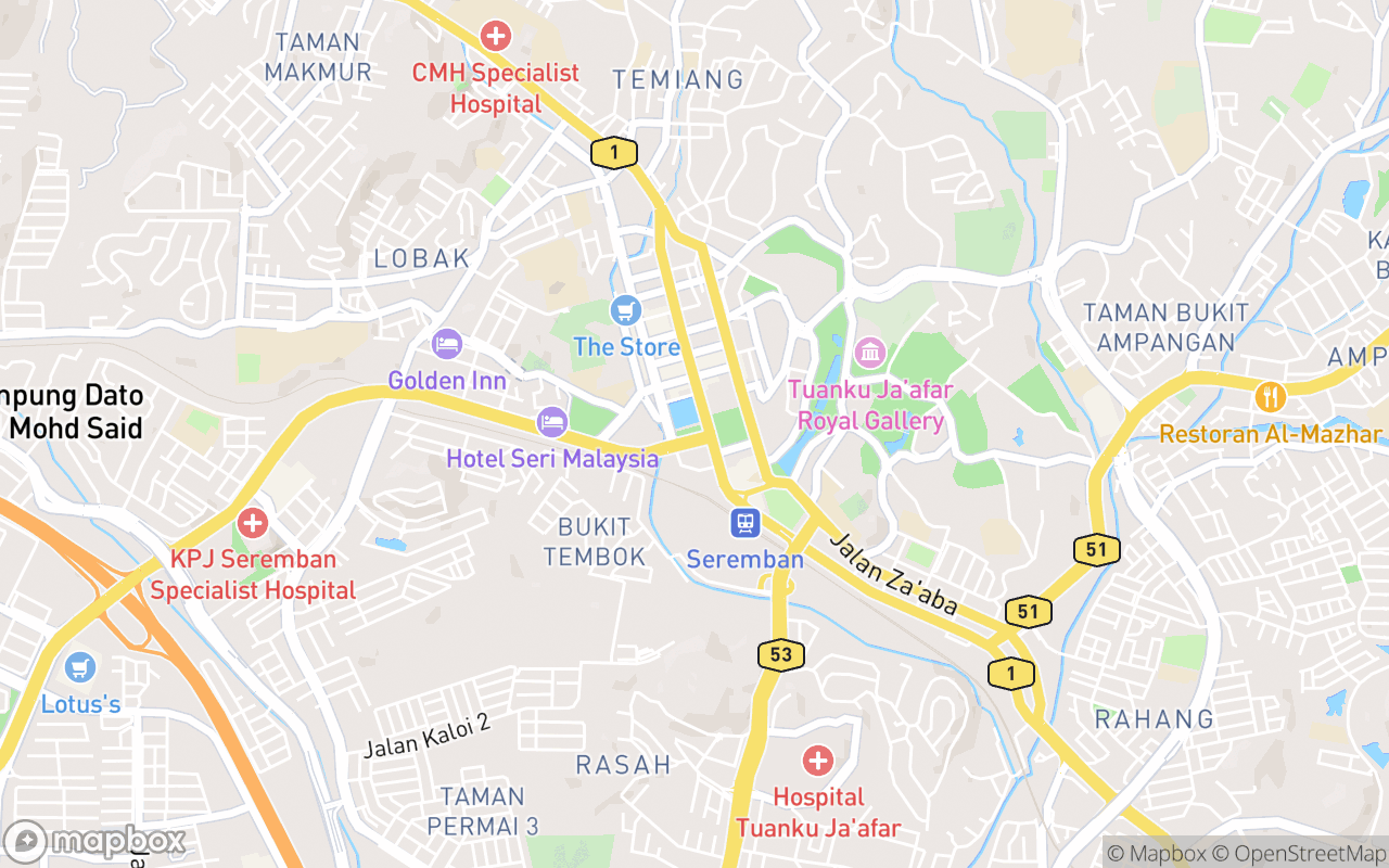 Map showing the location of Dataran Seremban