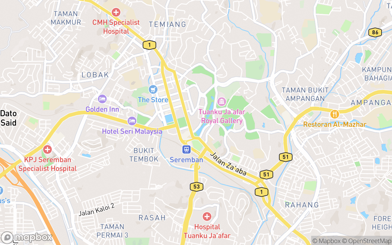 Map showing the location of Masjid Negeri Seremban