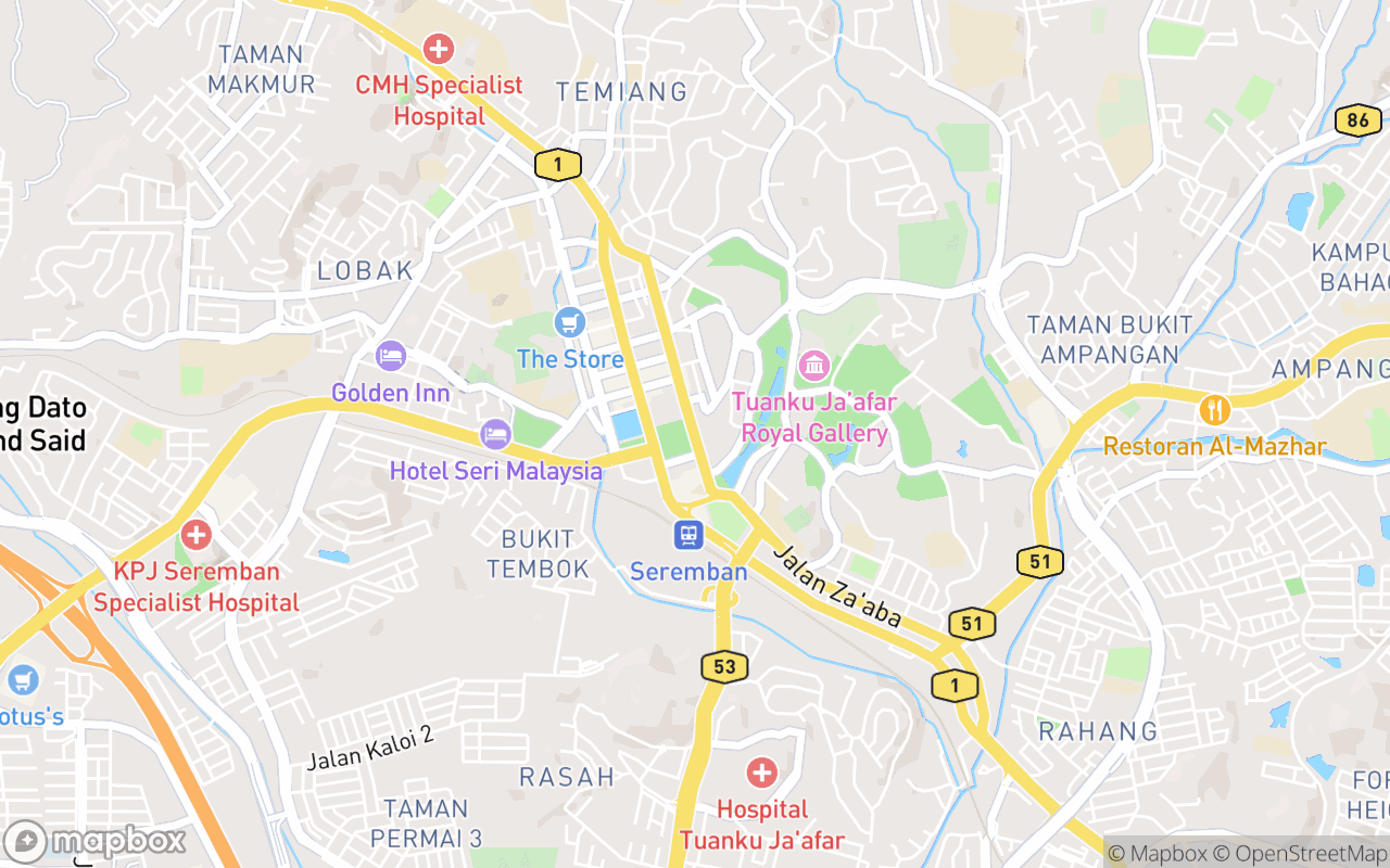 Map showing the location of A&W Seremban Taman Tasik Seremban