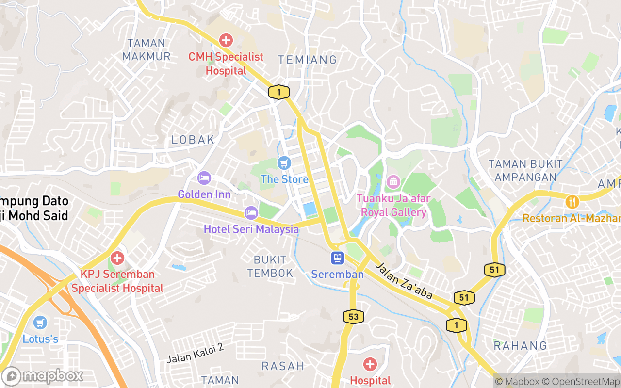 Map showing the location of Lorong Seni Seremban