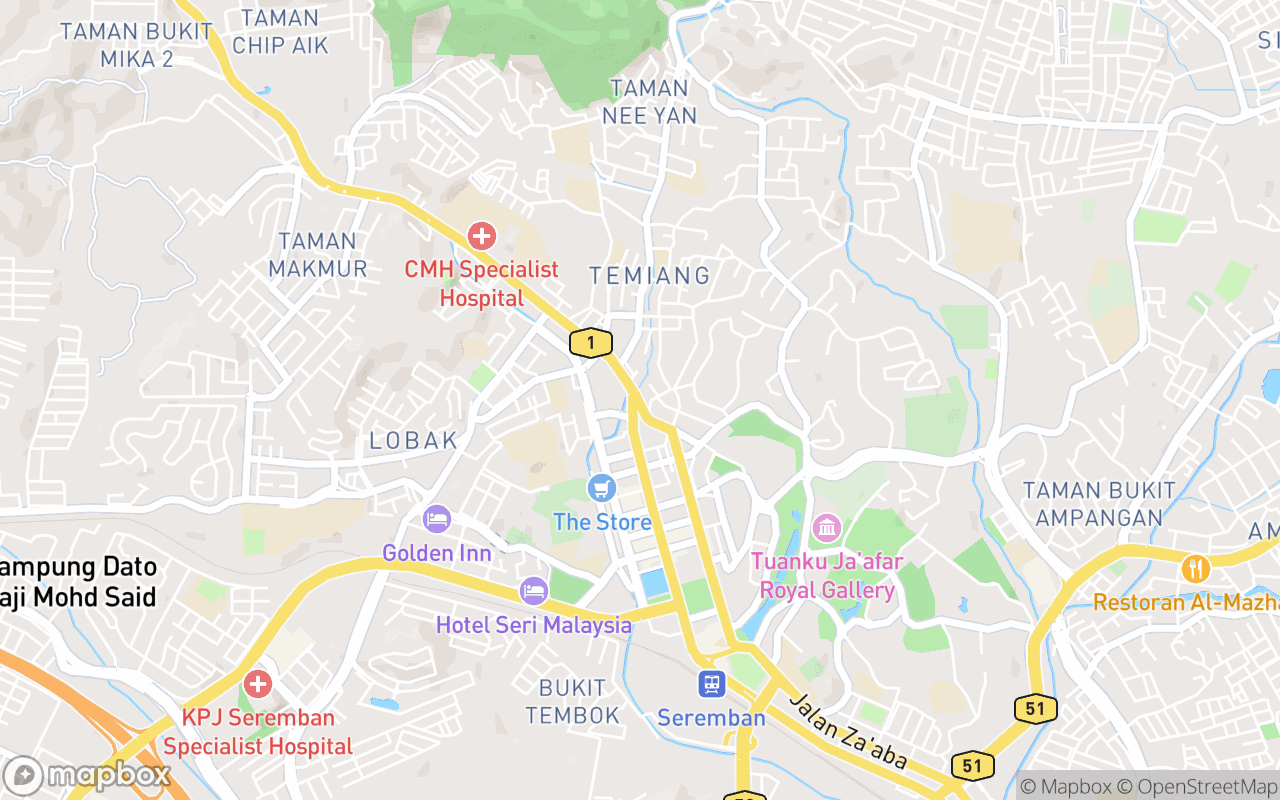 Map showing the location of Masjid Jamek Bandar Seremban