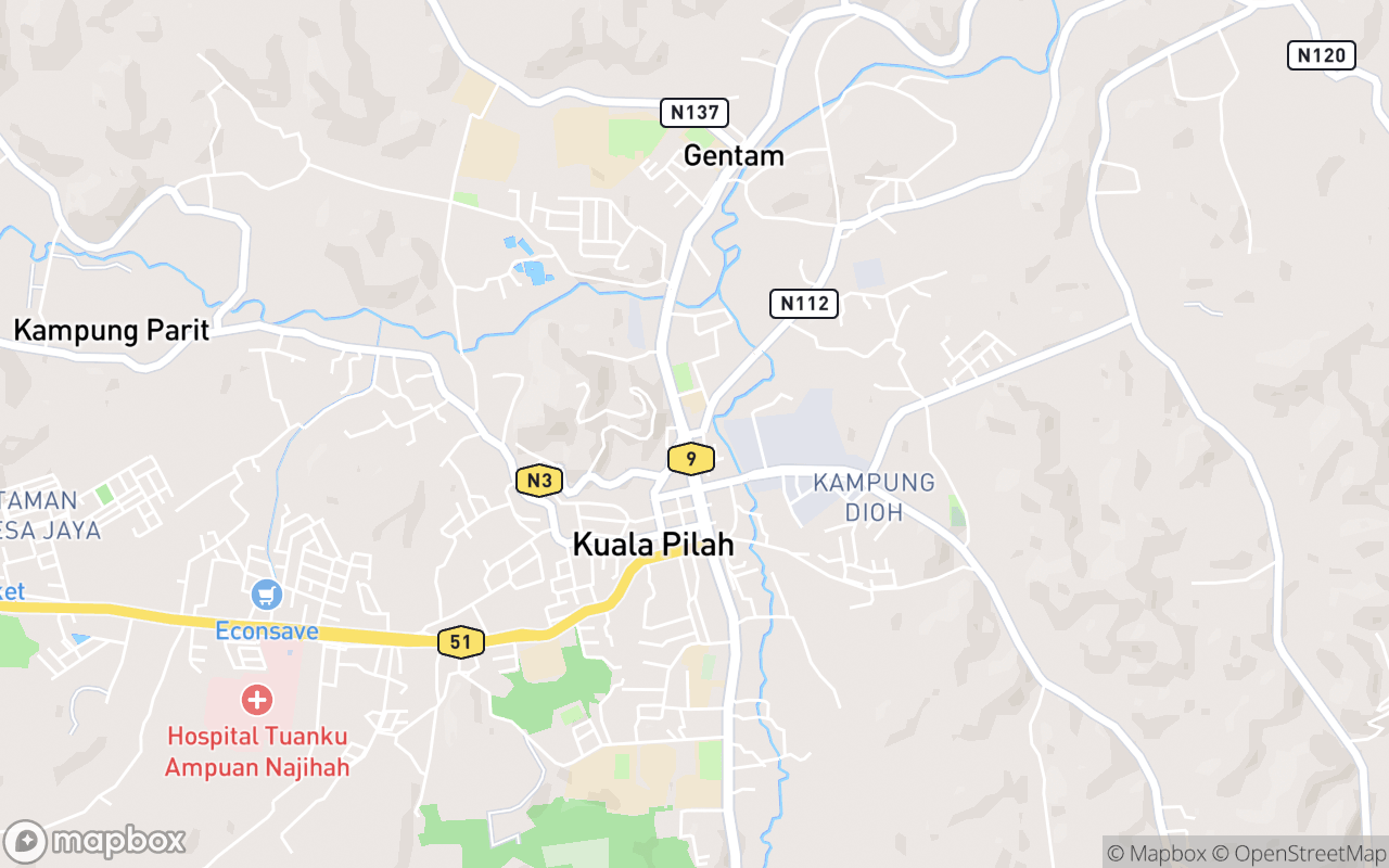Map showing the location of Masjid Jamek Yamtuan Raden