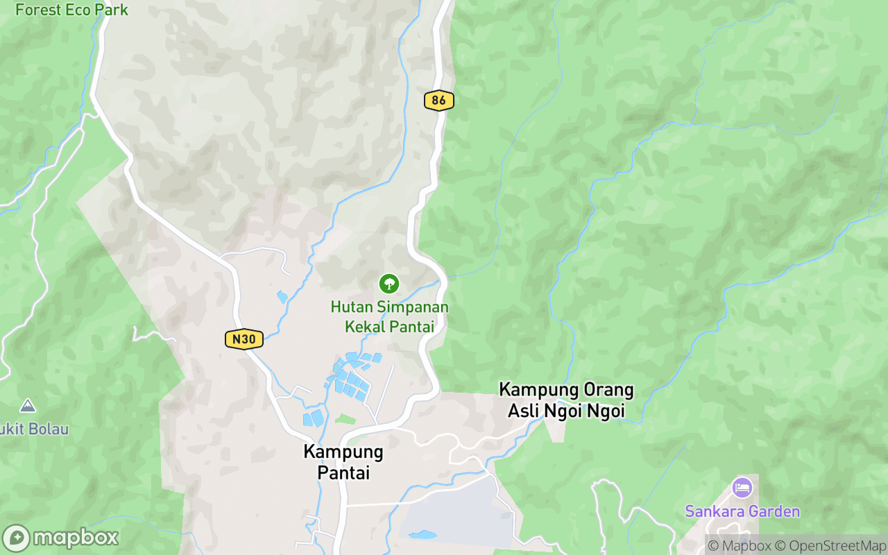 Map showing the location of Bunian Waterfall
