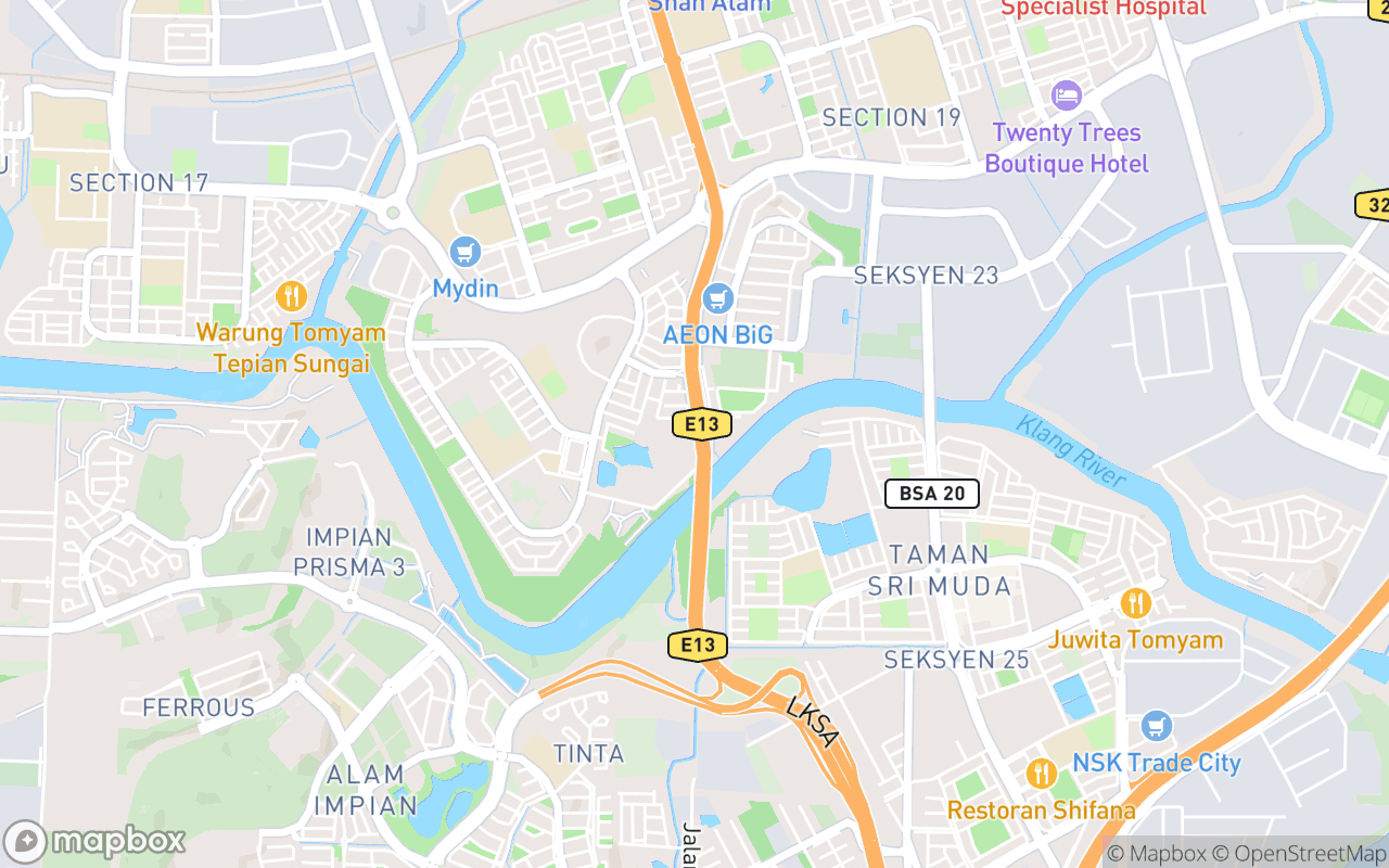 Map showing the location of Uptown Shah Alam