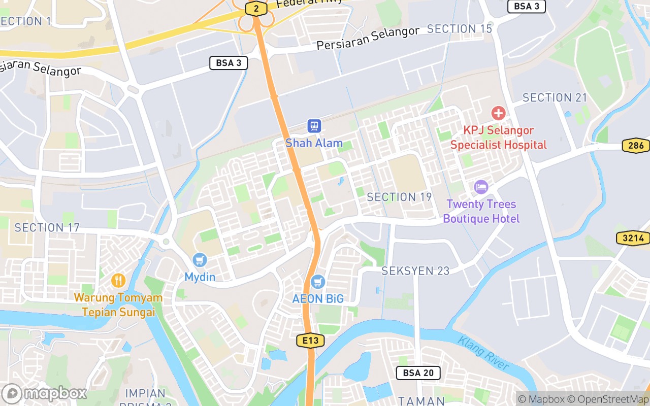 Map showing the location of Gerai Majlis Seksyen 19
