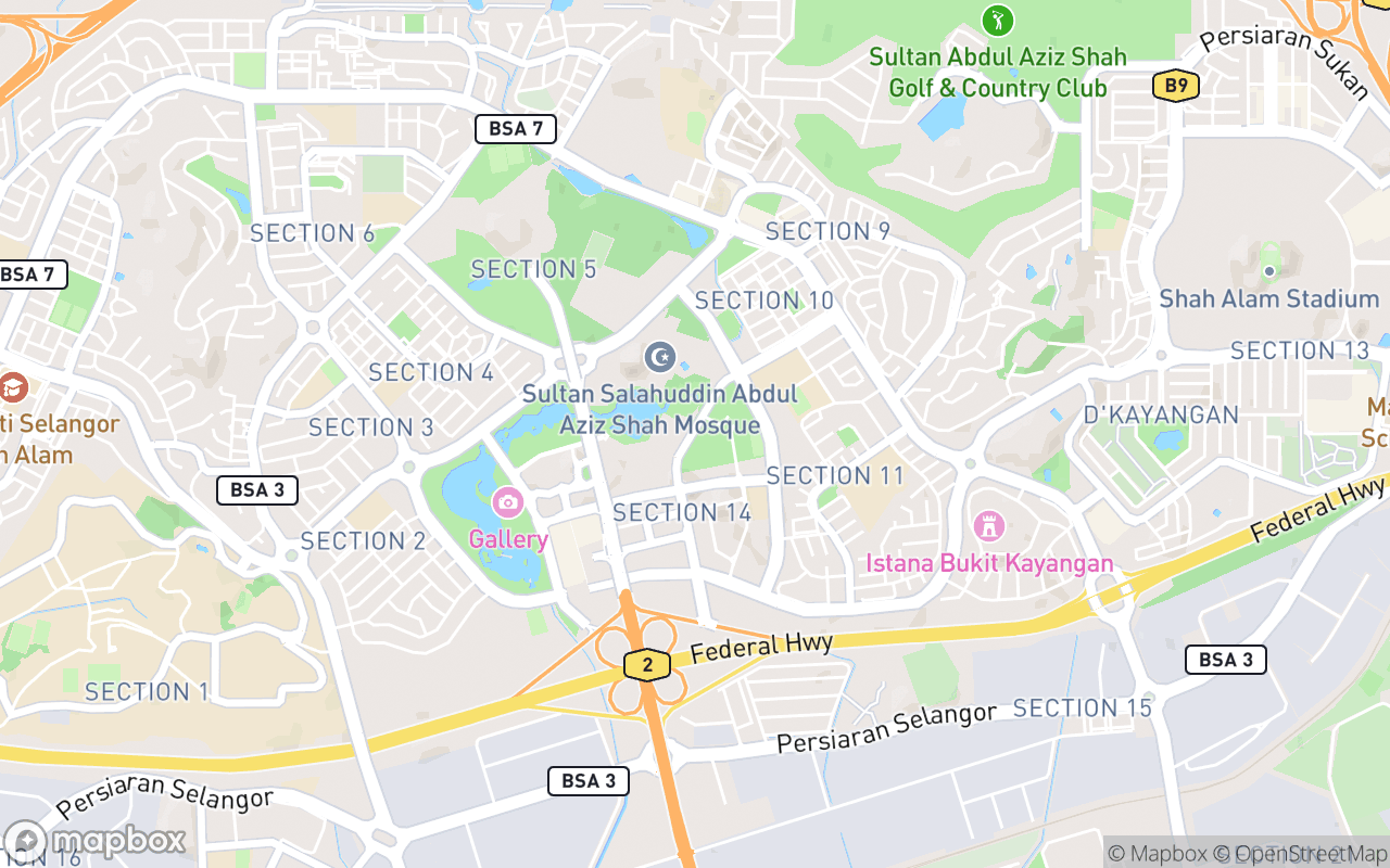 Map showing the location of Dataran Kemerdekaan Shah Alam