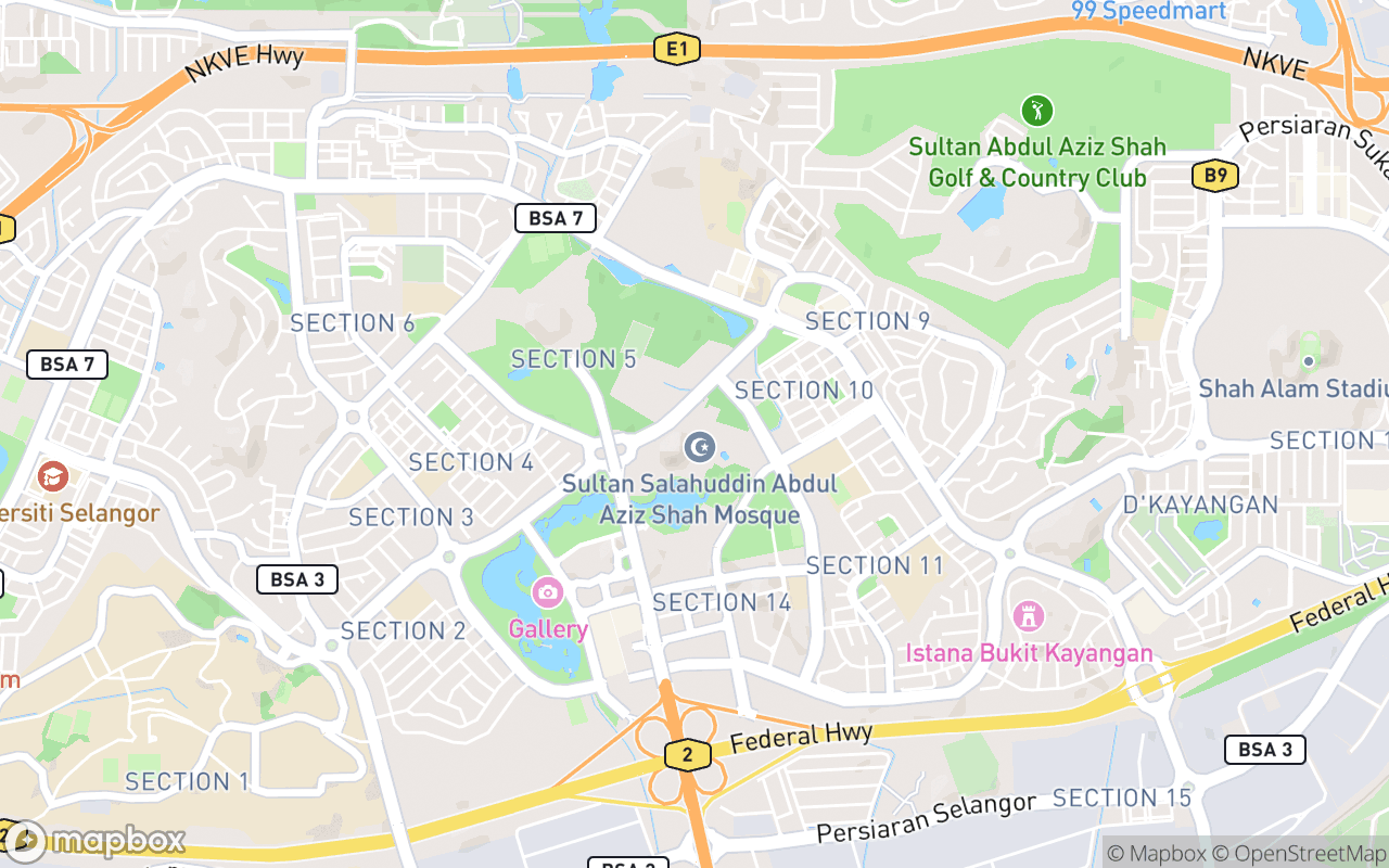 Map showing the location of Masjid Sultan Salahuddin Abdul Aziz (Blue Mosque)