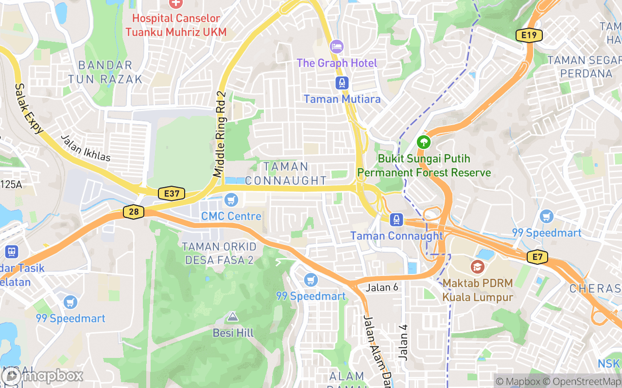 Map showing the location of Taman Connaught Night Market