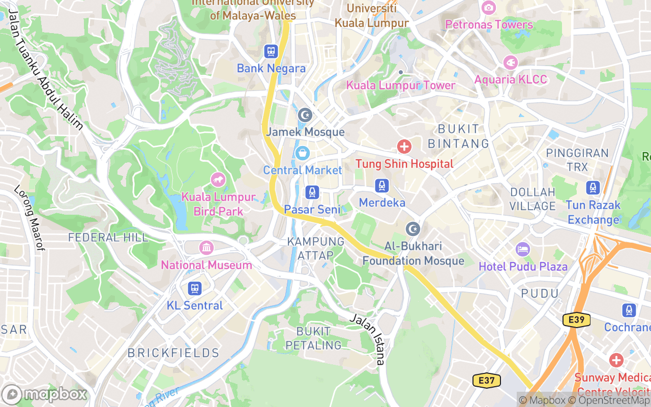 Map showing the location of Luckbros Kopi (Petaling Street)