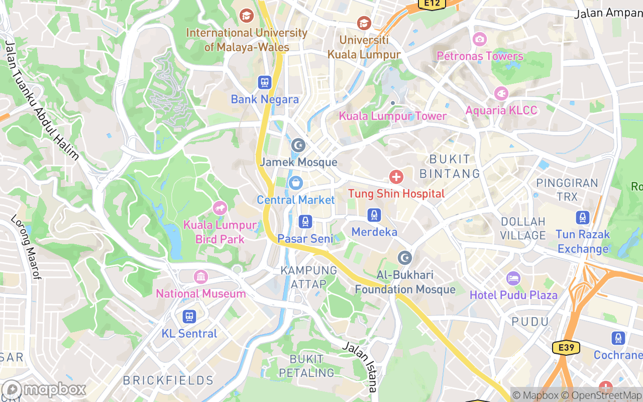 Map showing the location of Petaling Street Market (Chinatown)