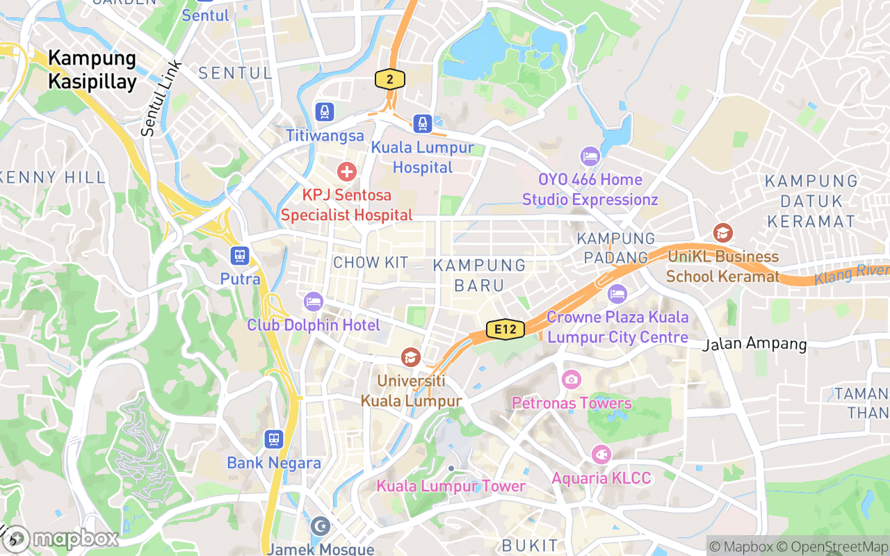 Map showing the location of Masjid Jamek Kampung Baru KL