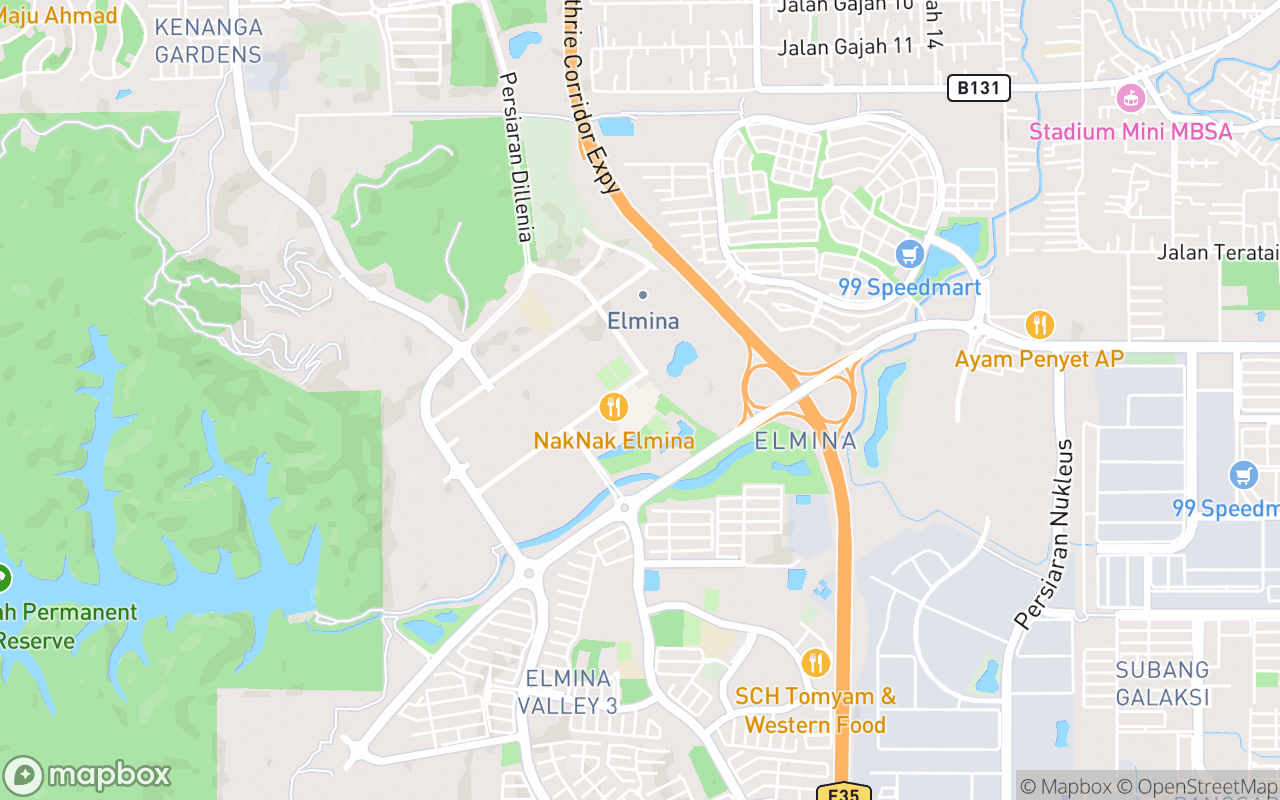 Map showing the location of Elmina Lakeside Mall
