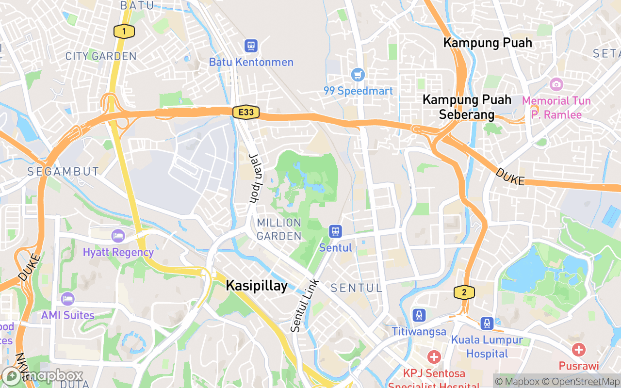 Map showing the location of The Kuala Lumpur Performing Arts Centre (KLPAC)