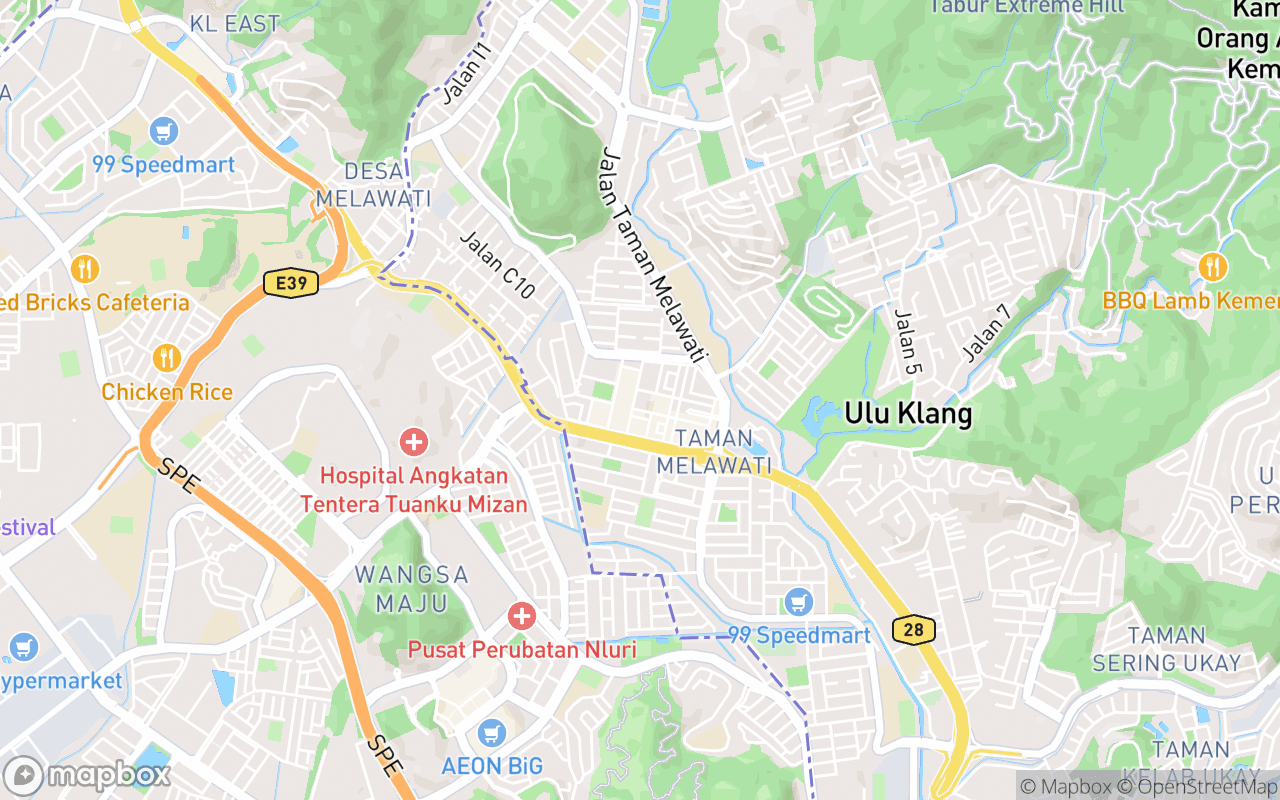 Map showing the location of Taman Melawati Night Market